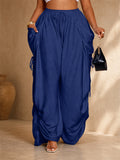 Womens Baggy Wide Leg Ruched Drawstring Cargo Pants