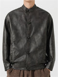 Men's Trendy Chinese Style Mandarin Collar Faux Leather Jackets