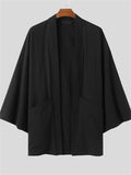 Men's Black Solid Color BatWing Sleeved Cardigan Shirts