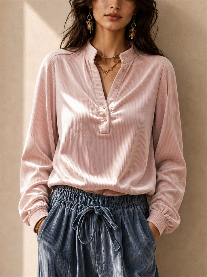 Women Corduroy Henley Shirt Button Down Long Sleeve Shirt