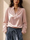 Women Corduroy Henley Shirt Button Down Long Sleeve Shirt