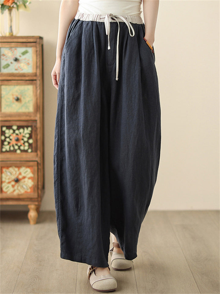 Summer Solid Color High Waist Loose Straight Pants for Women