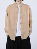 Chinese Style Loong Print Long Sleeve Linen Shirts for Men