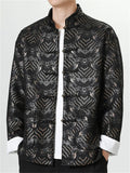 Men's Chinese Style Wave Pattern Print Stand Collar Button-Up TangSuit Jackets