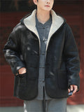 ‌Men's Winter Chinese Style Faux Suede Thermal Lined Hooded Tangsut Coats