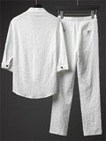 Men's 2Pcs V Neck Stand Collar Half Sleeve Solid Color Outfits