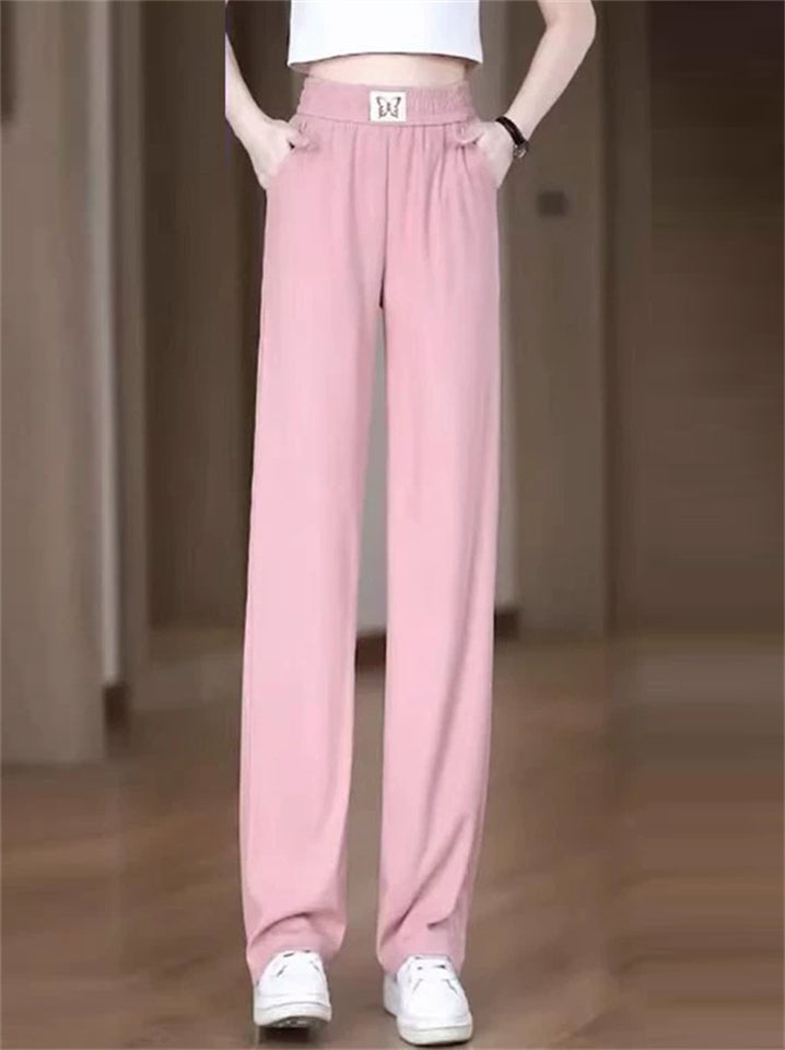 Women's Butterfly Embroidery Comfy High Waisted Wide Leg Ice Silk Pants