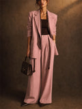 Womens Pink 2 Piece Oversized Blazer and Wide Leg Trouser Suit Set