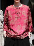 Cool Loose Oriental Style Print 3/4-sleeved Shirt for Men