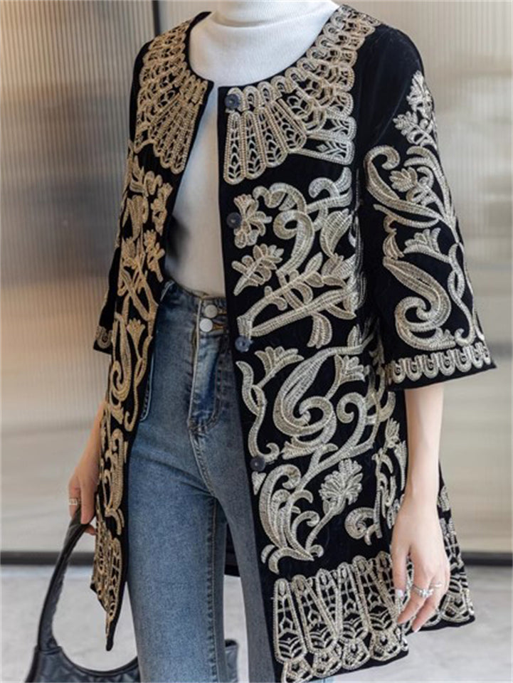 Chinese Style Half Sleeve Embroidery Jacket For women