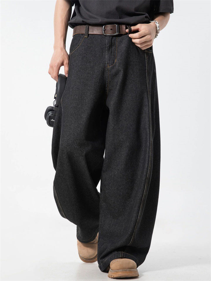 Men's Casual Retro Solid Color Scimitar Wide Leg Jeans