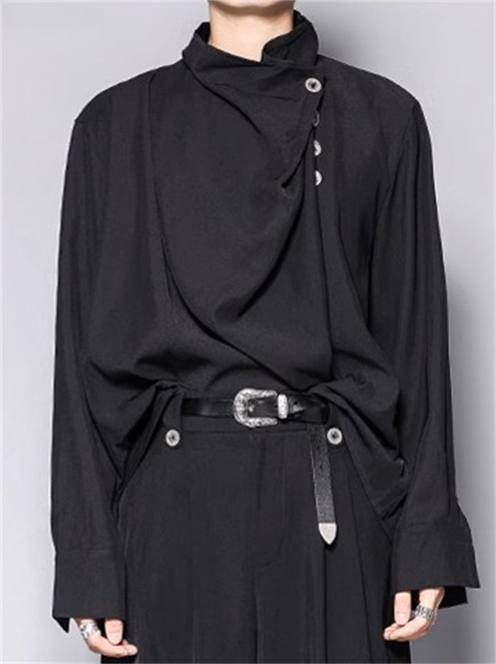 Japanese Style Solid Color Loose Pile Collar Long Sleeve Shirt