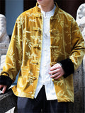 Men Chinese Style Autumn Contrast Color Bamboo Leaf Velvet Jackets