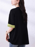 Korean Style Loose Women's Print Contrast Color T-Shirt