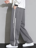 Men's A‌utumn Loose Sweatpants with White Stripes and Letters Print