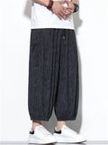 Men's Summer Cool Striped Pockets Wide Leg Beach Cropped Pants
