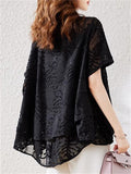 Women's Summer Polo Neck Sequin Jacquard Short Sleeve Shirt