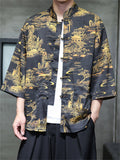 Men's Summer Casual Chinese Style Printed Half Sleeve TangSuit Shirt
