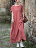 Women's Summer Casual Solid Color Round Neck Dress