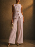 Womens Tailored Vest and Wide Leg Pants Two Piece Suit Set