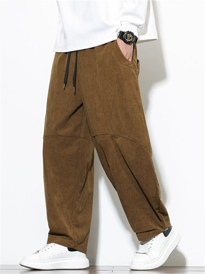 Men's Simple Japanese Style Retro Solid Color Wide Leg Pants