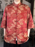 Men's Chinese Style Dragon Phoenix Jacquard Short Sleeve Tangsuit Shirts