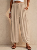 Womens Casual Cotton Linen High Waisted Lantern Pants
