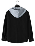 Men's Contrast Color Waffle Pattern Button Up Pocket Hooded Shirts