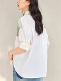 Women's Elegant Painting Print Lapel Short Sleeve Shirts