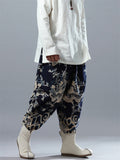 Men's Chinese Loong Print Elastic Waist Drop Crotch Pants