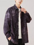 Chinese Style Men's Plum Blossom Hanzi Print Lapel Long Sleeve Shirts