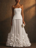 Women 3D Floral Strapless Corset Pleated Maxi Dress