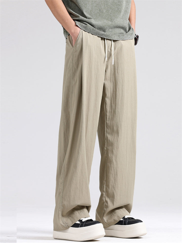 Men's Summer Elastic Waist Drape Wide Leg Straight Pants