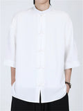 Men's Summer Chinese Style Contrast Cuff Loose Fit TangSuit Shirts