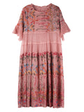 Women's Flare Sleeve Ruffled Floral Embroidered Dresses