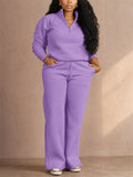 Women Half Zip Sweatsuit Set Wide Leg Pants 2 Piece Lounge Outfit