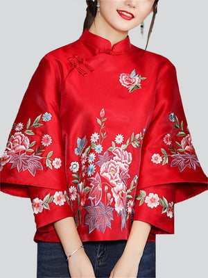 Women's Flower Embroidery Cheongsam Shirt