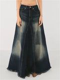 Women's Distressed Contrast Color A-Line Denim Skirt