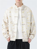 Men's Autumn Chinese Style Leaves Print Frog Button Jackets