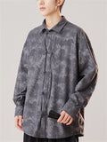 Chinese Style Frog Button Men's Lapel Print Long Sleeve Shirts