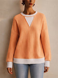 Women Loose Ribbed Color Block Pullover Casual Sweatshirts