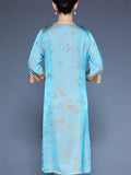 Women's Mountain Print Contrast Trim O-neck 3/4 Sleeve Dress