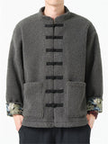 Men's Winter Thermal Lined Chinese Tunic Suit Fleece Coat with Pockets