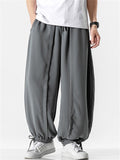 Men's Summer Solid Color Wide Leg Ankle-Tied Bloomers Pants