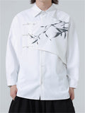 Mens Vintage Chinese Style Ink Bamboo Print Patchwork Button Shirts