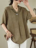 Women's Loose Solid Color Pullover V Neck Short Sleeve Shirts