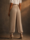 Women Khaki High Waist Boho Chic Pleated Harem Pants