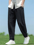 Men‘s Summer Loose Fit Drawstring Casual Jogger Pants with Buttons Details Cuff