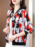 Retro Women's Print Baseball Collar Cardigan Jacket