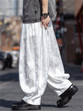 Men's Solid Color Loong Print Cool Drape Wide Leg Harem Pants